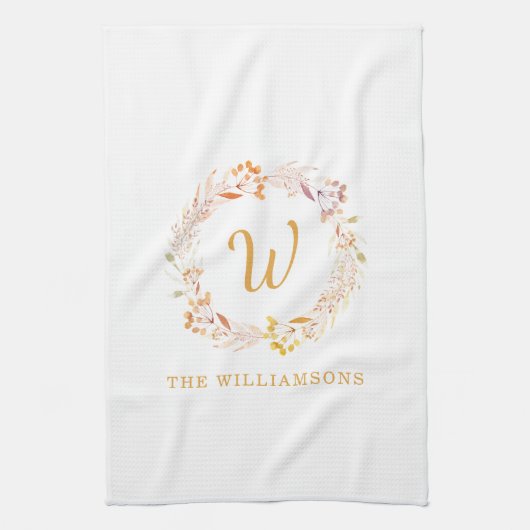 Herfst Bloemen Waterverf Rustiek Gepersonaliseerde Theedoek (Verticaal)