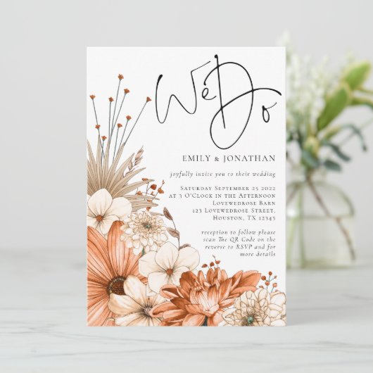 Herfst Bloemen We Do Script QR Code Trouwen Kaart (Staand voorkant)