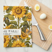 Herfst Bloemen Zonnebloem Vlinder Gebroken Wit Theedoek (Quarter Fold)