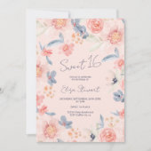 Herfst bloemenboho roze blauw waterverf Sweet 16 Kaart (Voorkant)
