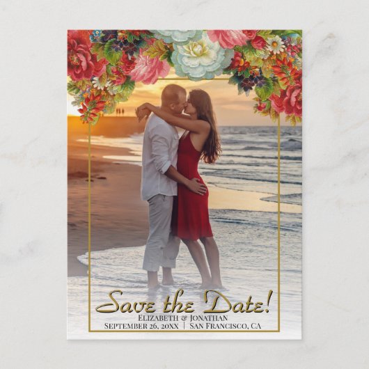 herfst bloemenbruiloft bewaar de datum foto briefkaart (Voorkant)