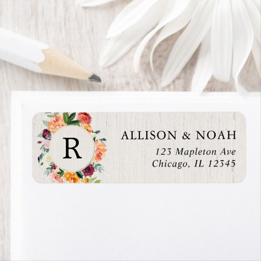 Herfst bloemenbruiloft rustieke waterverf bordeaux etiket (Insitu)