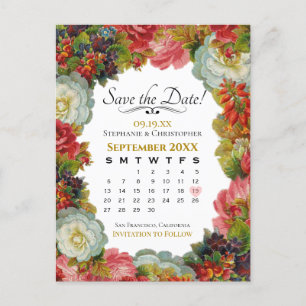Herfst Bloemenbruiloft Save the Date Calendar Briefkaart
