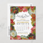 Herfst Bloemenbruiloft Save the Date Calendar Briefkaart (Voorkant / Achterkant)