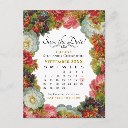 Herfst Bloemenbruiloft Save the Date Calendar Briefkaart (Voorkant)