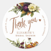 Herfst bloemenkoper vrijgezellenfeest dank u ronde sticker (Voorkant)