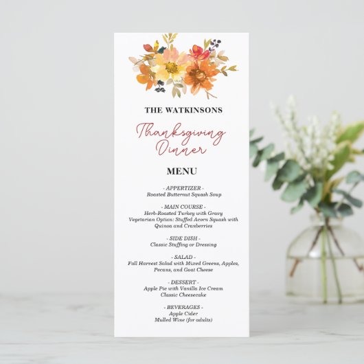 herfst bloemenmenu Thanksgiving Menu (Staand voorkant)