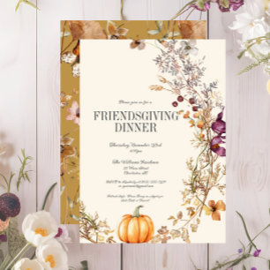 Herfst Bloemenpompoen Friendsgiving Diner Kaart