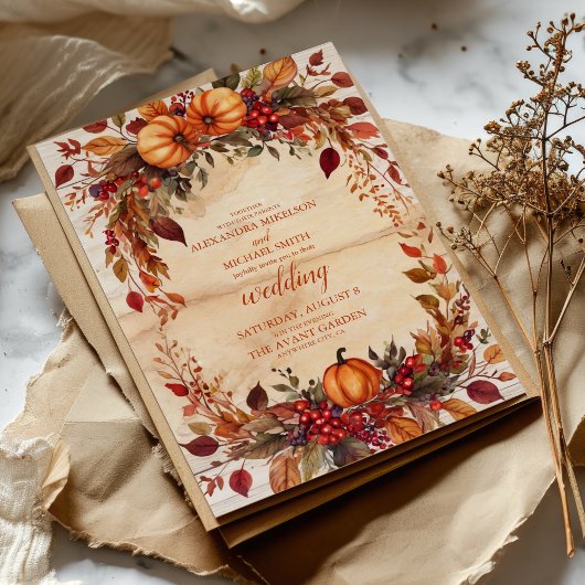 Herfst Bloemenpompoen rustieke bruiloft Kaart