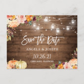 Herfst Bloemenpompoenen String Lights Save the Dat Uitnodiging Briefkaart (Voorkant)