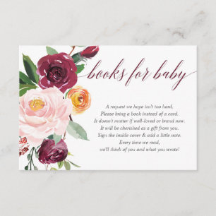 Herfst bloemenroze bordeauxrood baby shower Boekaa Informatiekaartje