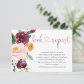 Herfst bloemenroze bordeauxrood baby shower Boekaa Informatiekaartje (Staand voorkant)