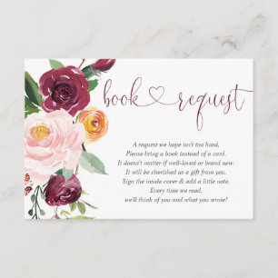 Herfst bloemenroze bordeauxrood baby shower Boekaa Informatiekaartje