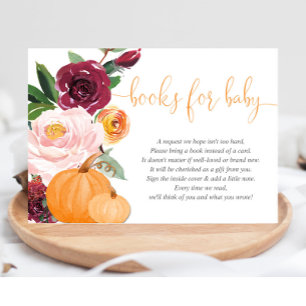 Herfst bloemenroze bordeauxrood baby shower Boekaa Informatiekaartje