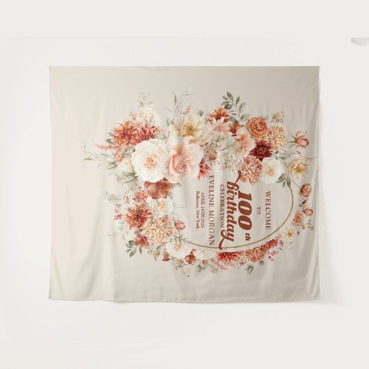 Herfst bloementerracotta blush groovy 100e verjaar wandkleed (Voorkant (horizontaal))