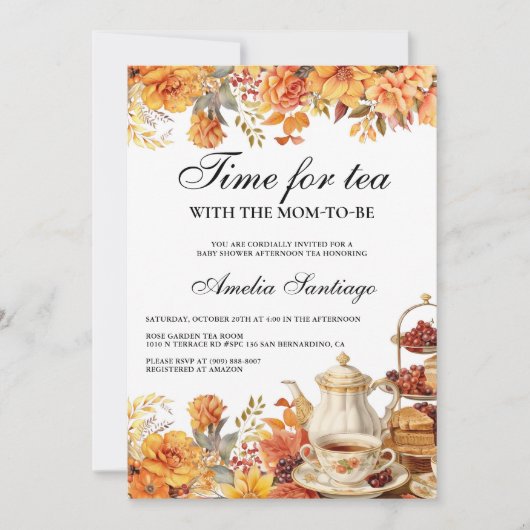 Herfst Bloementhee Met Mama Om Baby shower Te Zijn Kaart (Voorkant)