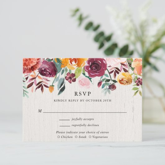 Herfst bloemige aquarel rustieke trouw-RSVP Informatiekaartje (Staand voorkant)