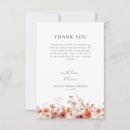 Herfst Bloemige Bruidsmeisjesborrel Bedankkaart (Voorkant)