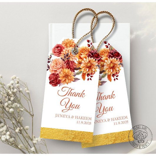 Herfst Bloemige Bruiloft Cadeaulabel