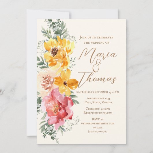 Herfst Bloemige Elegante Bloem Bruiloft Uitnodigin Kaart (Voorkant)