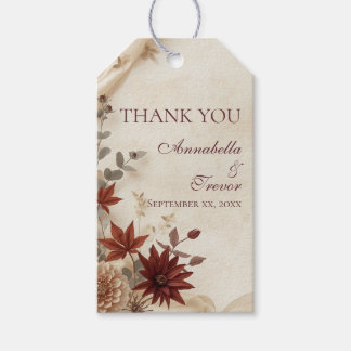 Herfst Bloemige Gebladerte & Linnen Herfst Bruilof Cadeaulabel