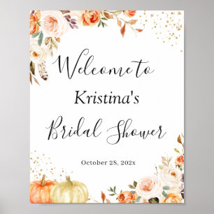 Herfst Bloemige Gouden Glitters Bruidsdouche Bord Poster