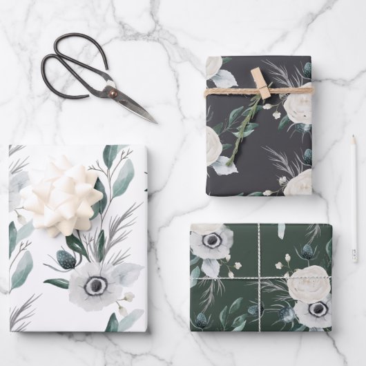 Herfst Bloemige Inpakpapier Vlakke Vel Set van 3 (Voorkant)