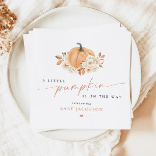 Herfst Bloemige Kleine Pompoen Op Weg Baby Shower Servet