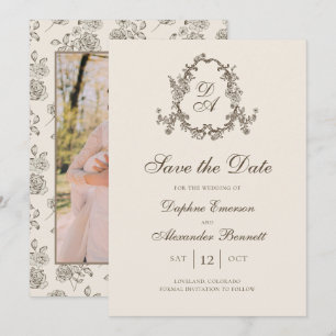 Herfst Bloemige Monogram Foto Save The Date