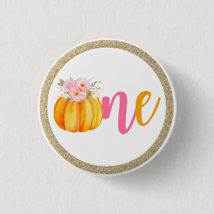 Herfst bloemige pompoen baby meisje 1e verjaardag ronde button 3,2 cm