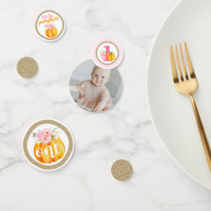 Herfst bloemige pompoen baby meisje 1e verjaardags confetti