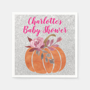 Herfst Bloemige Pompoen Baby Shower Roze Zilver Servet