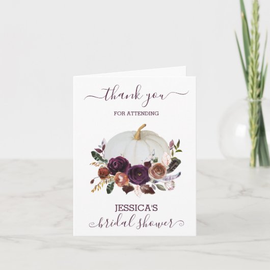 Herfst Bloemige Pompoen Boho Bruidsfeest Bedankkaart (Voorkant)