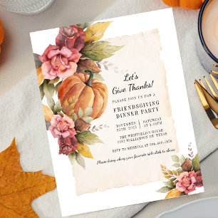 Herfst Bloemige Rustieke Pompoen Friendsgiving Kaart