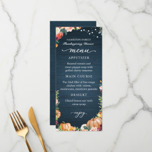 Herfst Bloemige Thanksgiving Diner Menukaart