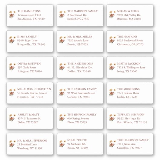 Herfst bloemige trouwgast Ontvanger Naam Adres Sticker (Voorkant)