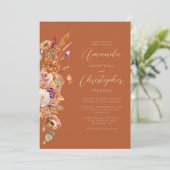 Herfst Bloemige Verbrande Oranje Script Bruiloft Kaart (Staand voorkant)