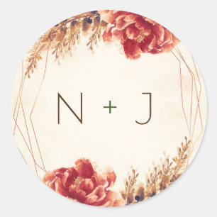 Herfst Bloemige Waterverf Bruiloft Ronde Sticker