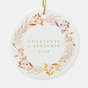 Herfst Bloemige Waterverf Krans Boho Gepersonalise Keramisch Ornament