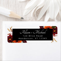 Herfst Bloemrijk Burgundy en Oranje Retouradres Etiket