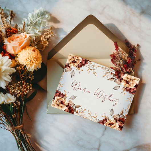 Herfst bloemrijke frame kaart met warme wensen
