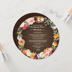 Herfst Bloemrijke Thanksgiving Diner Cirkel Menu K Kaart