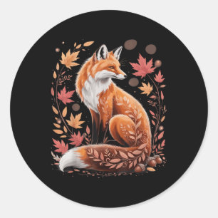 Herfst Bloemrijke Vos Fall Boho Dier Natuur Liefhe Ronde Sticker