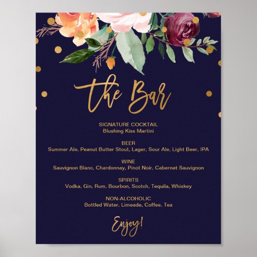 Herfst Bloemstuk De Bar Trouwmenu Bord Poster (Voorkant)