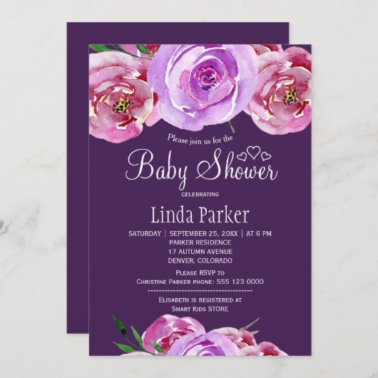 Herfst bloesem blush roze violet pruim baby shower kaart (Voorkant / Achterkant)