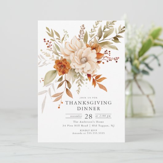 Herfst Bloom Thanksgiving Diner Kaart (Staand voorkant)