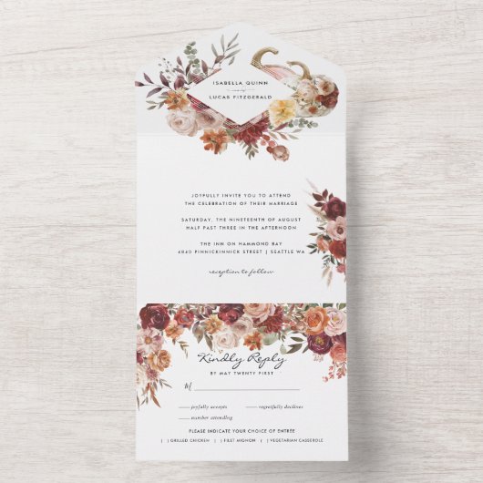 Herfst Blooms Wedding Crest All In One Uitnodiging (Binnen)