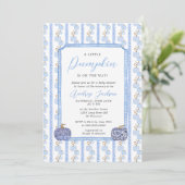 Herfst Blue Chinoiserie Blue Pumpkin Baby shower Kaart (Staand voorkant)