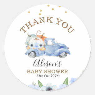 Herfst Blue Floral Pumpkin Baby shower Sticker