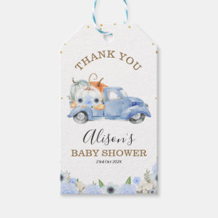 Herfst Blue Floral Pumpkin Truck Baby shower Cadeaulabel